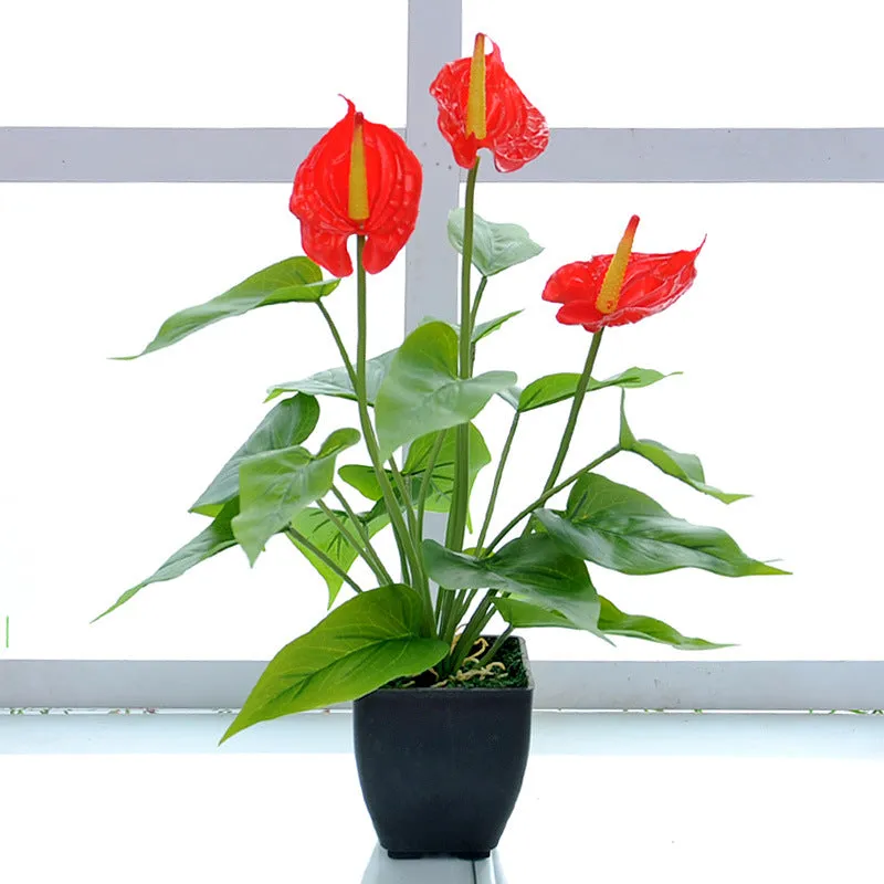 Bulk 15.7" Calla Lily Faux Small Potted Plant with Black Pot Fake Bonsai Artificial Flower Wholesale