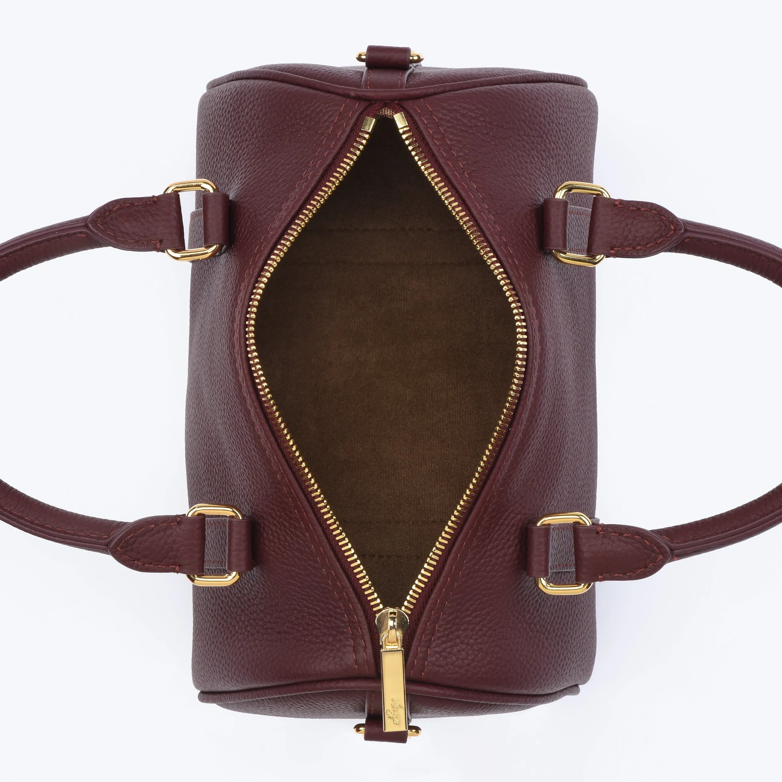 Burgundy Grained leather  - Mini Boston bag