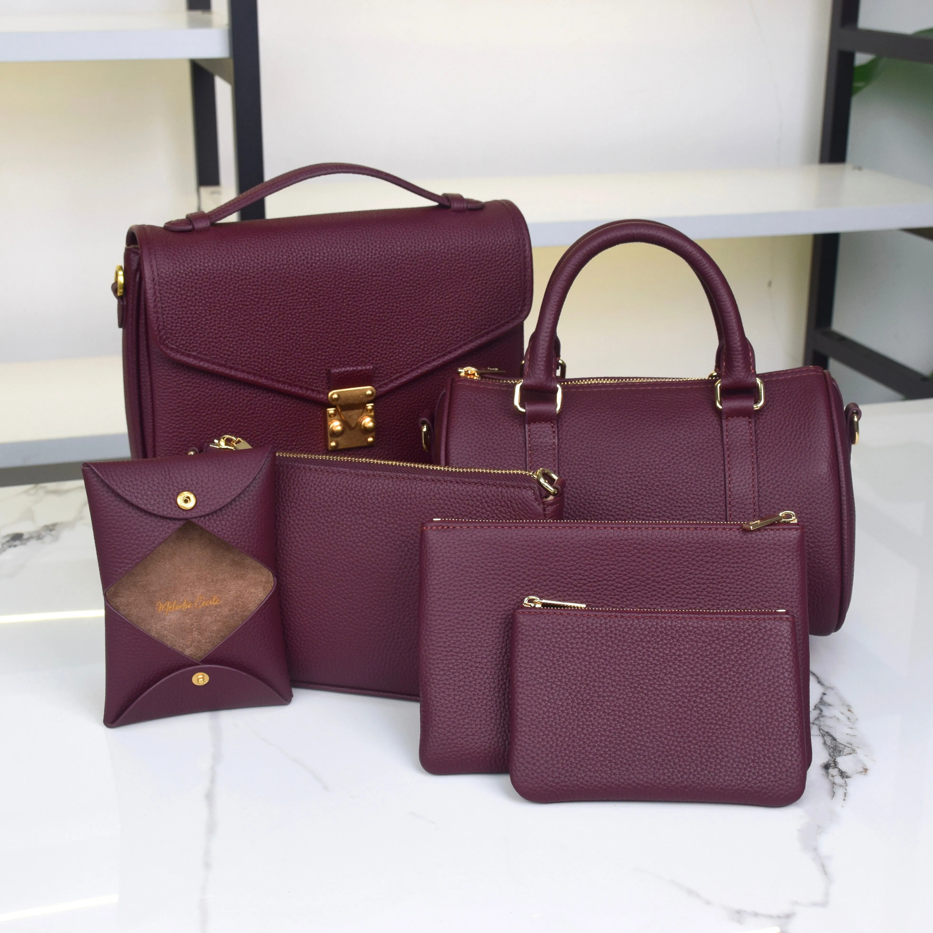 Burgundy Grained leather  - Mini Boston bag
