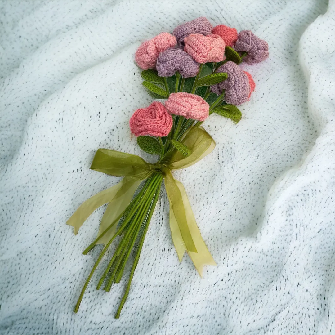 Button rose floral arrangement Handmade Crochet