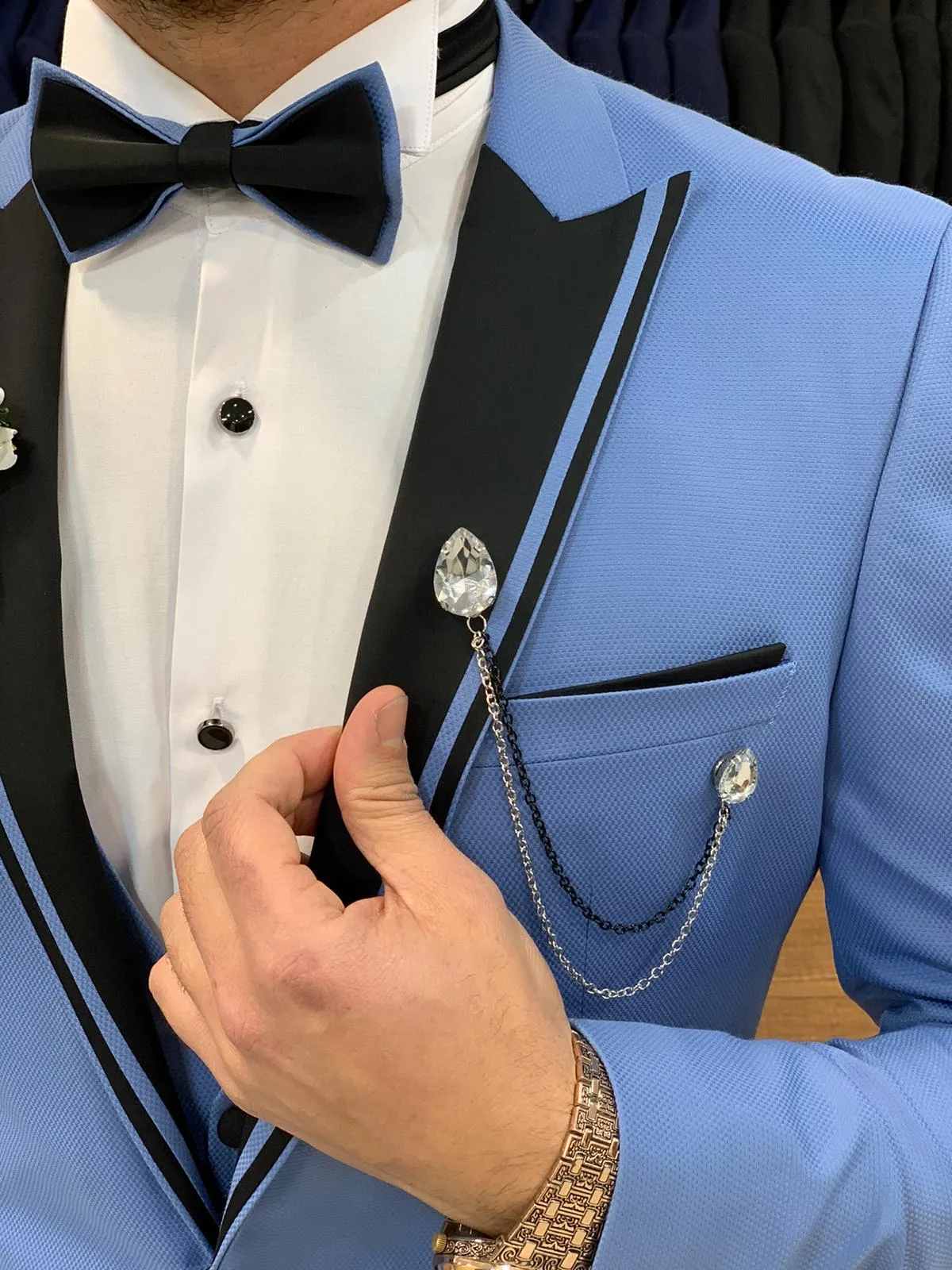 Buy Ice Blue Slim Fit Peak Lapel Tuxedo by GentWith.com