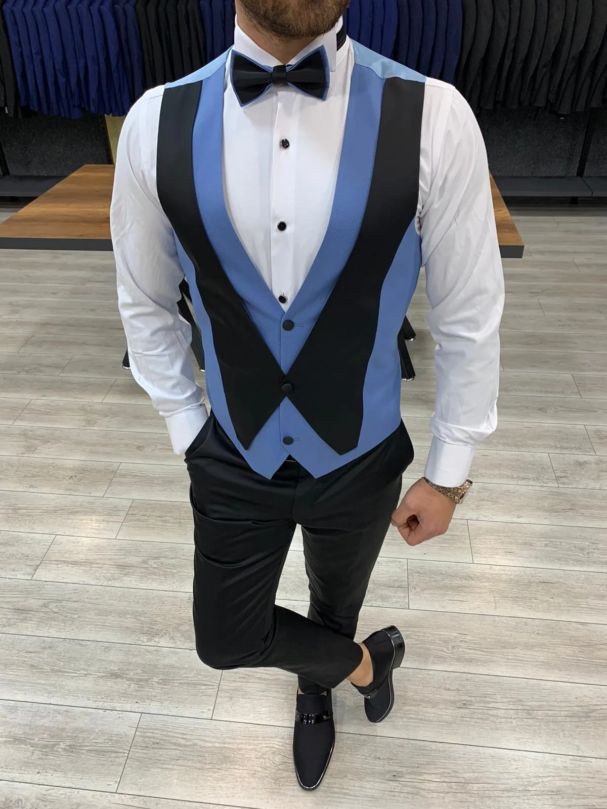 Buy Ice Blue Slim Fit Peak Lapel Tuxedo by GentWith.com