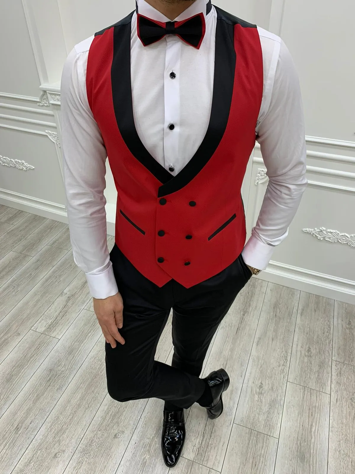 Buy Red Slim Fit Peak Lapel Tuxedo by GentWith | Worldwide Shipping