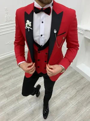 Buy Red Slim Fit Peak Lapel Tuxedo by GentWith | Worldwide Shipping