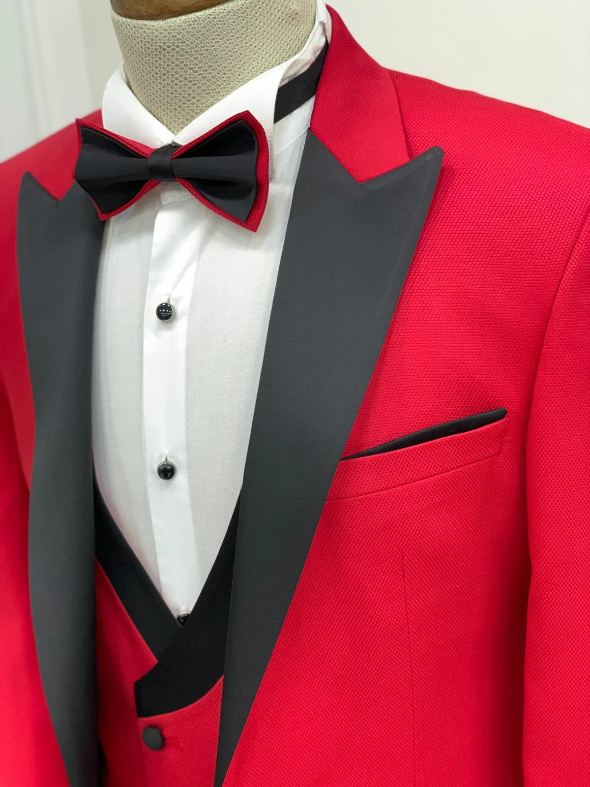 Buy Red Slim Fit Peak Lapel Tuxedo by GentWith | Worldwide Shipping