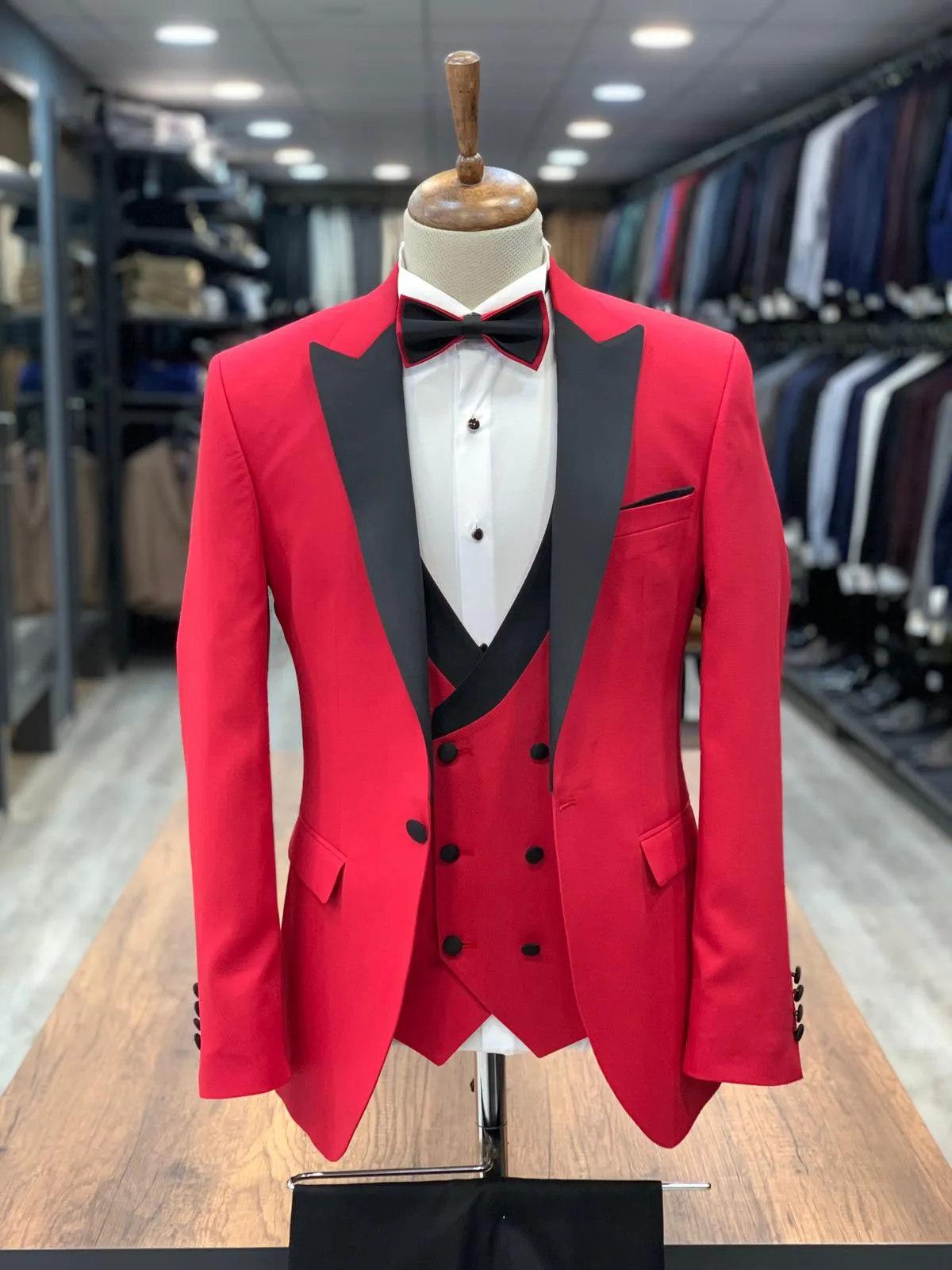 Buy Red Slim Fit Peak Lapel Tuxedo by GentWith | Worldwide Shipping