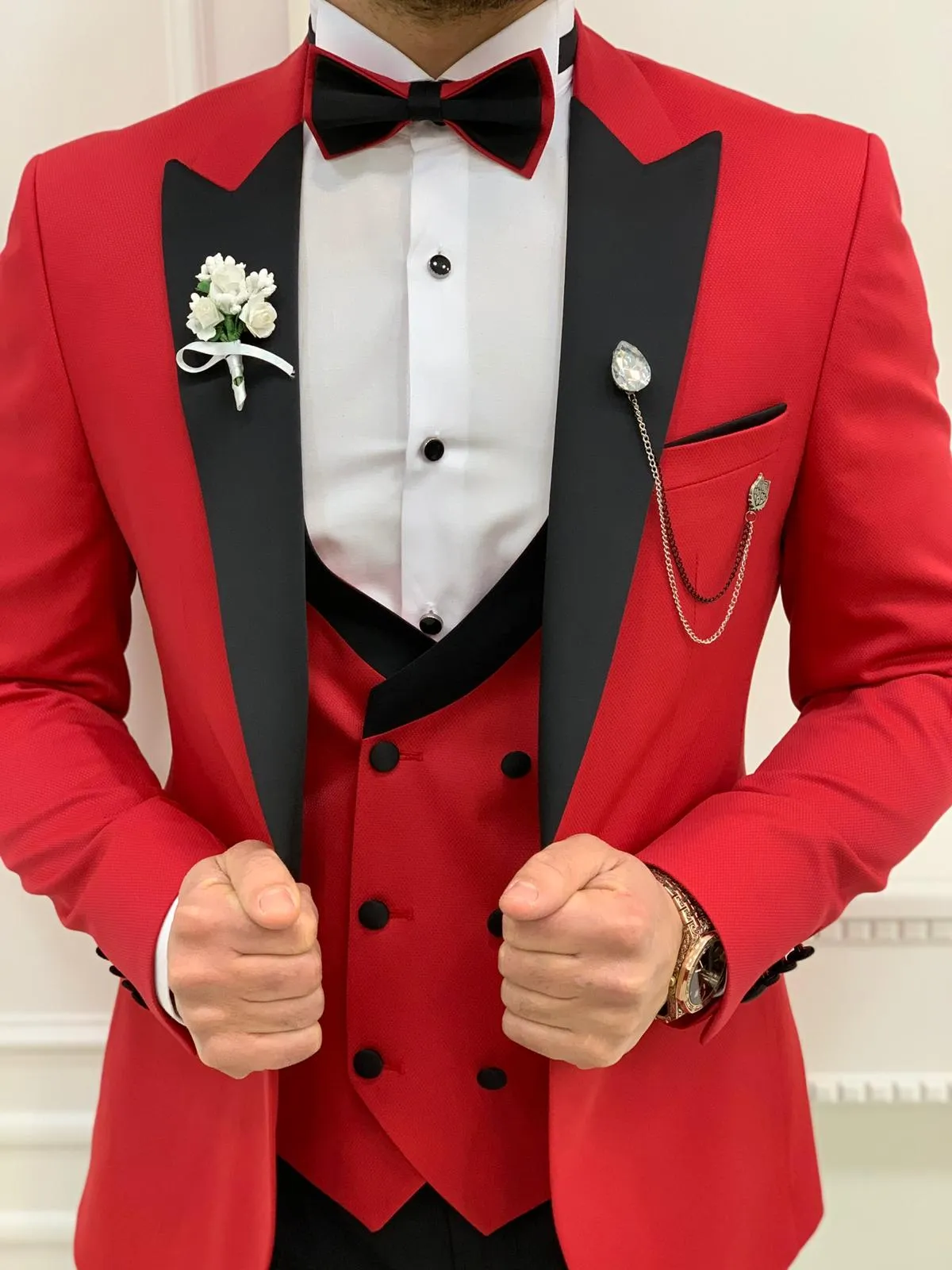 Buy Red Slim Fit Peak Lapel Tuxedo by GentWith | Worldwide Shipping