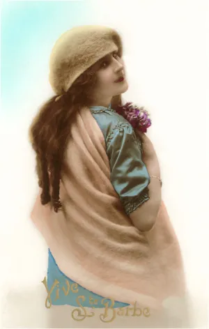 BW-01 Vive Ste. Barbe, Woman with Bouquet - Vintage Image