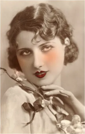 BW-10 Woman with Orchids - Vintage Image