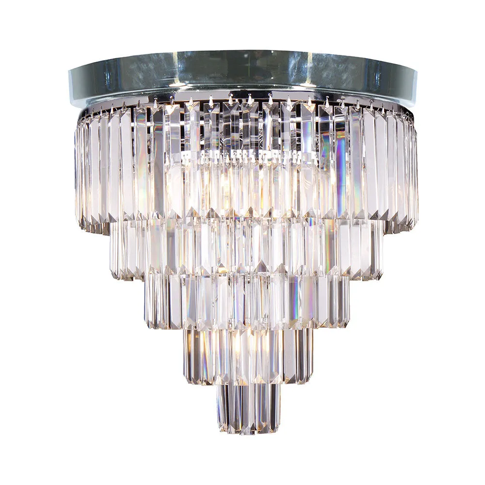Celestial 5 Tier Chrome Flush-Mount Crystal Prism Chandelier Close To Ceiling