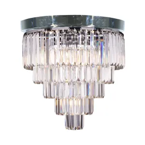 Celestial 5 Tier Chrome Flush-Mount Crystal Prism Chandelier Close To Ceiling