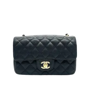 CHANEL '17 Rectangle  Mini Black Caviar Light Gold Flap RARE