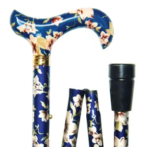 Classic Canes Slimline Folding Elite Derby Cane Dark Blue Floral