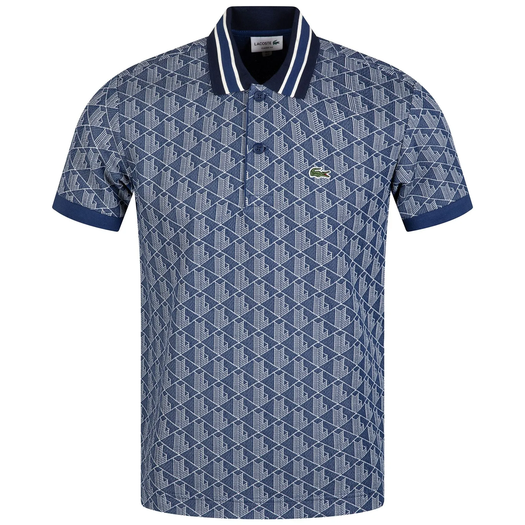 Classic Fit Contrast Collar Monogram Polo Navy Blue/White - AW23