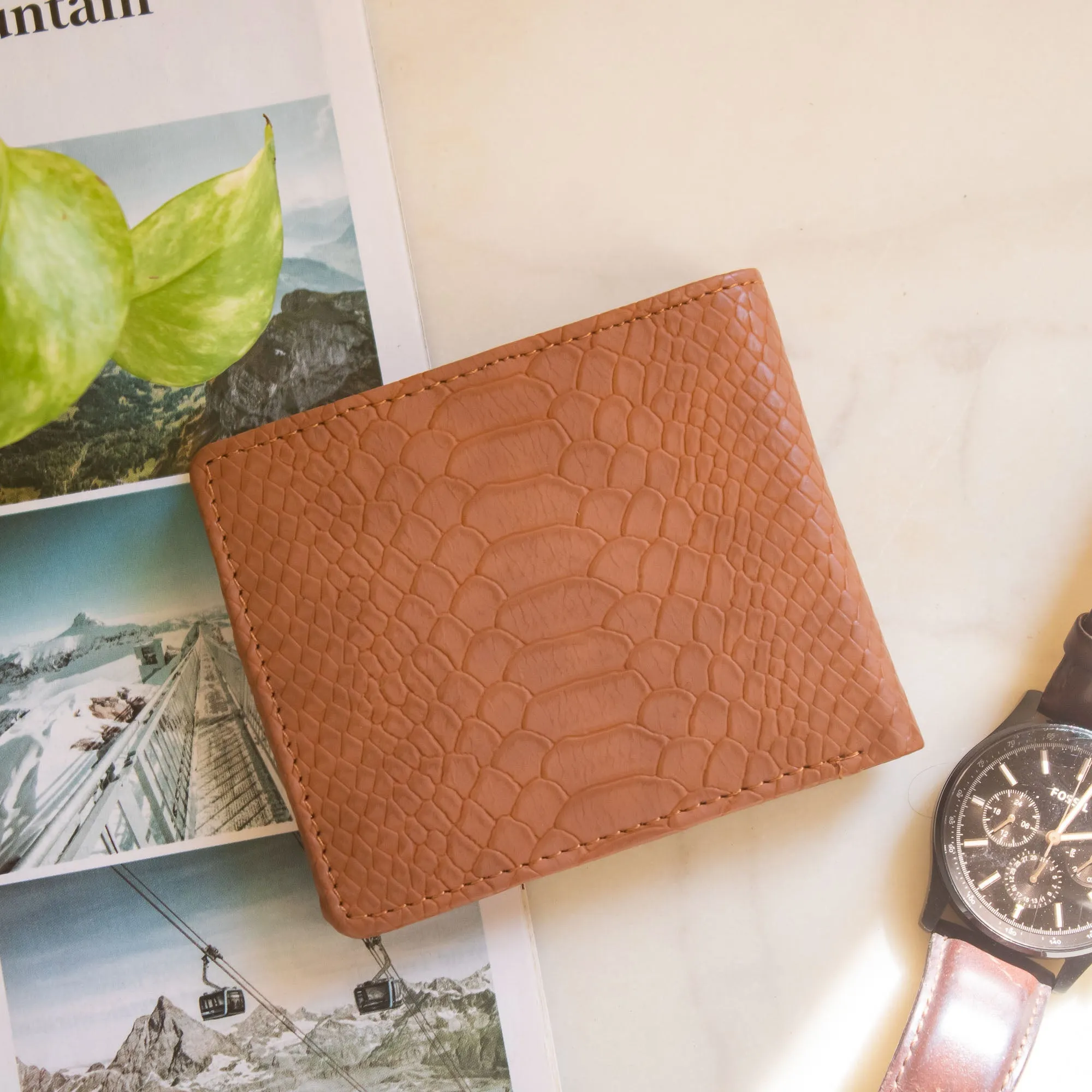 Classic RFID Vegan Wallet for Men (Tan Croc)-  SAMPLE SALE