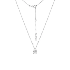 Classic Silver Rhodium Plated Square Design Princess Cut CZ Pendant with 16" Chain Necklace