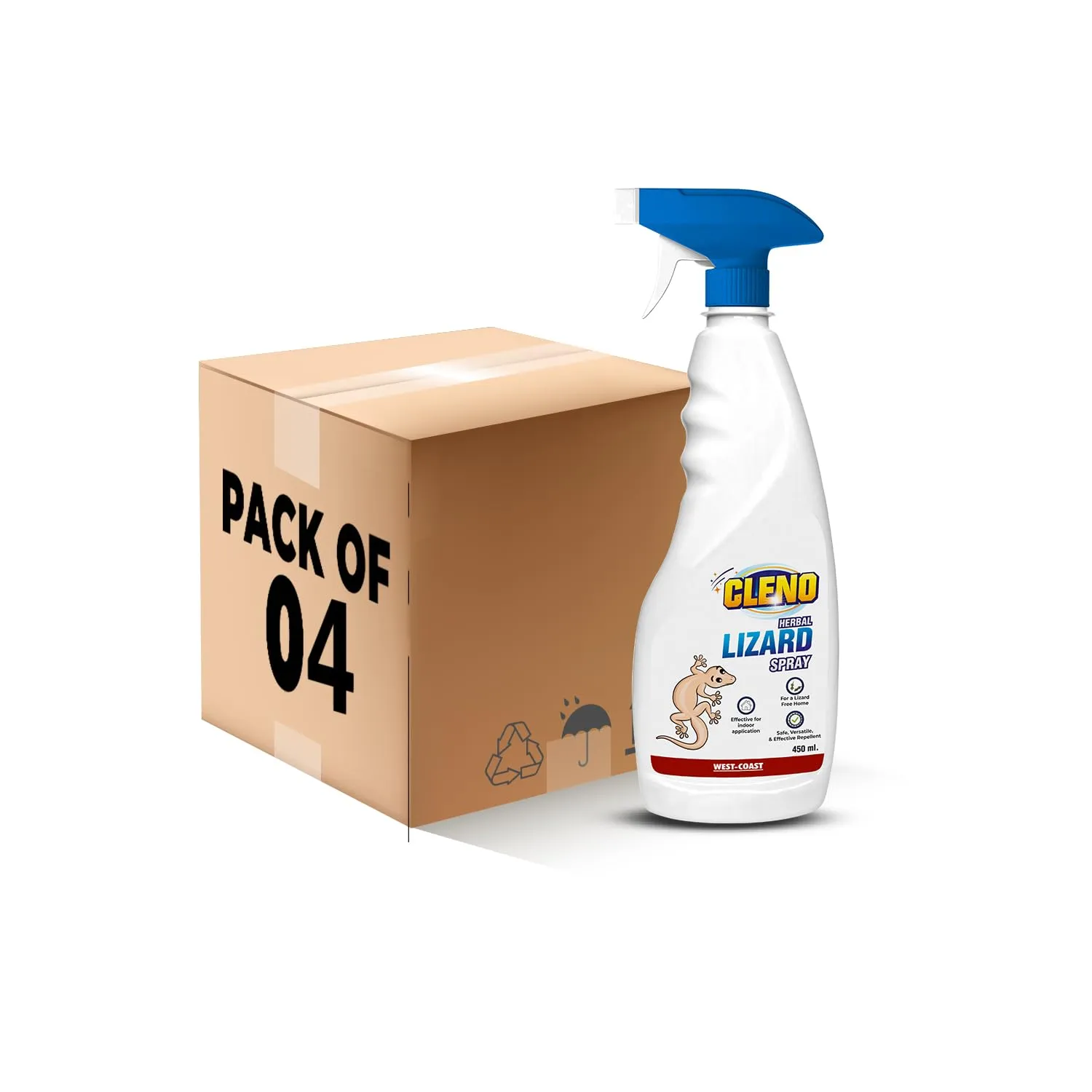 Cleno Herbal Lizard Repellent Spray | Completely Herbal | Made with Camphor, Lavender Oil & Eucalyptus Oil | Eco-friendly & Biodegradable | Baby-Safe, Skin-Safe – 450ml (Pack of 4) (Ready to Use)