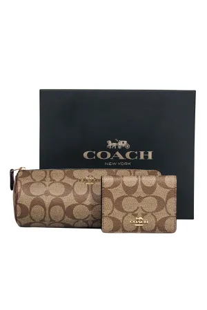 Coach - Beige Monogram Wallet & Case Set