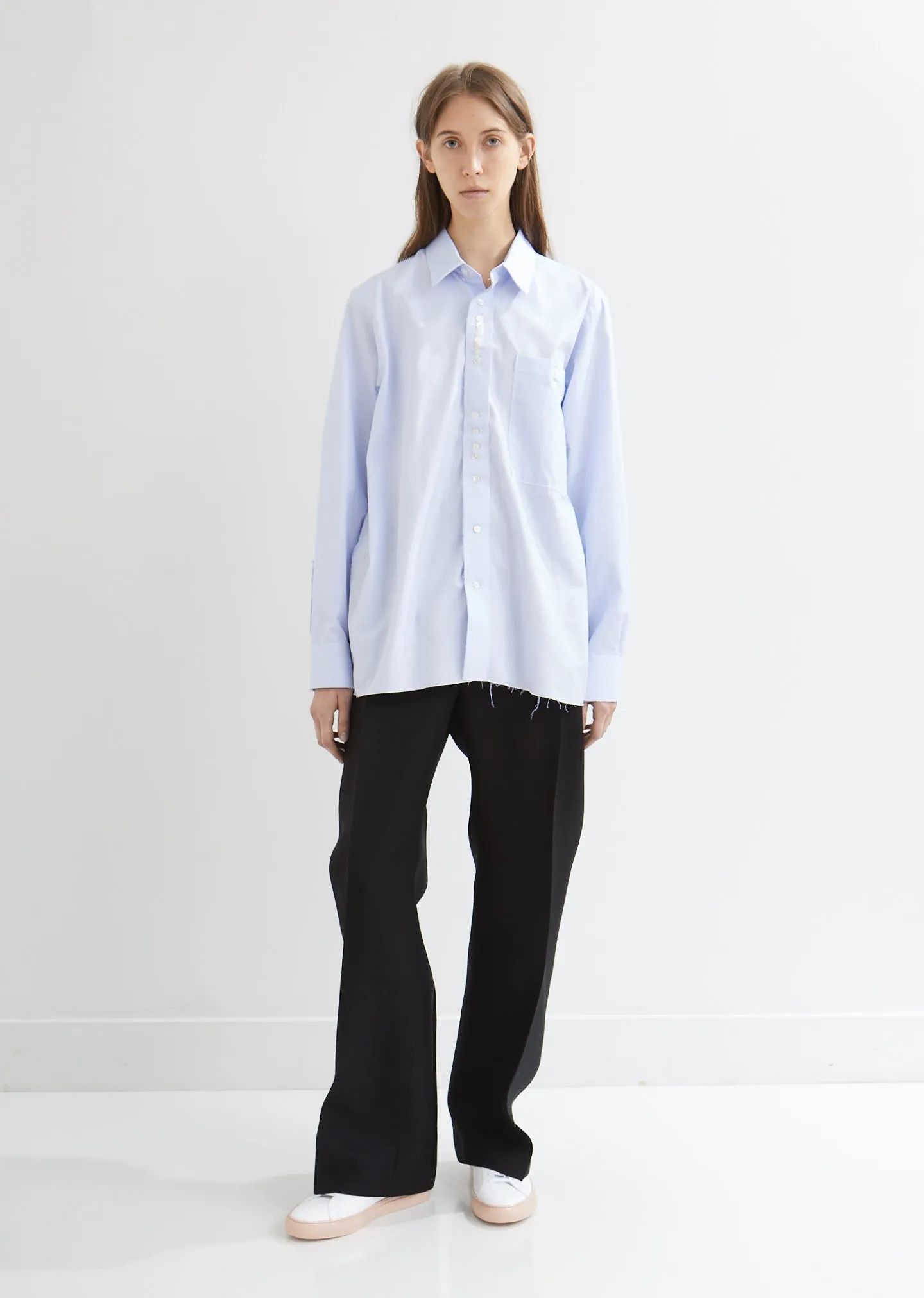 Cotton Button Shirt with Deconstructed Details