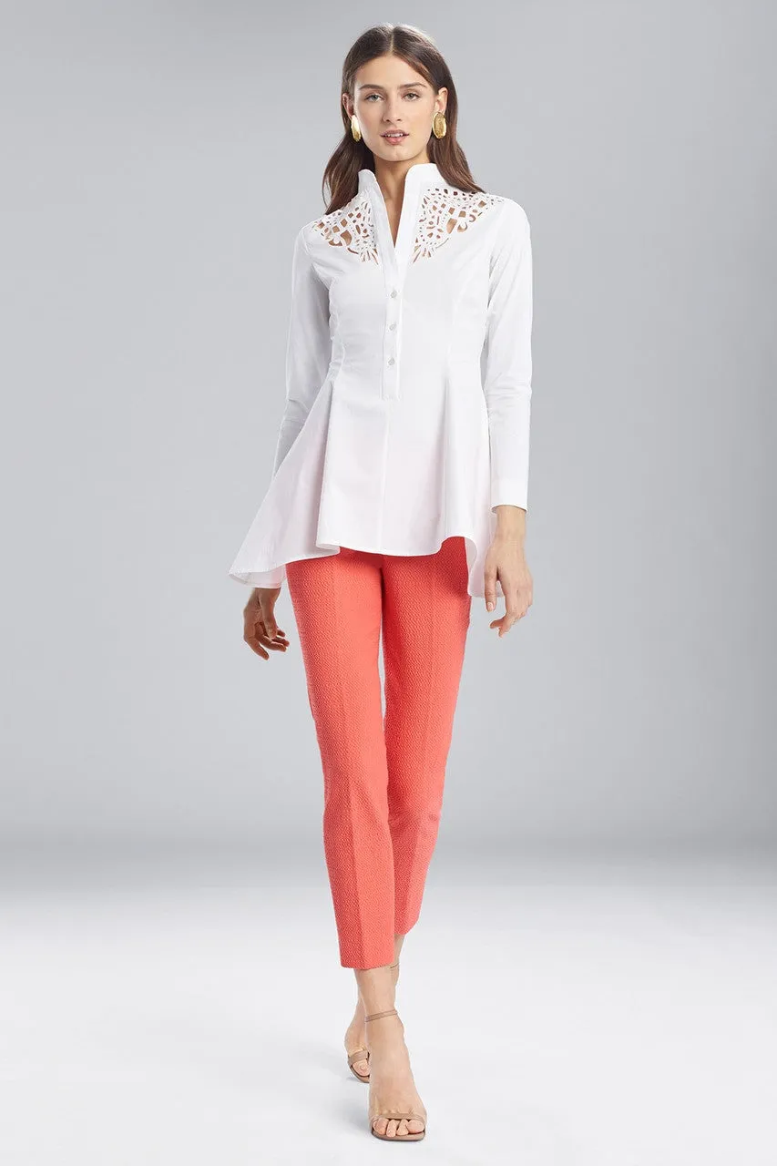 Cotton Shirting Flare Top With Embroidery