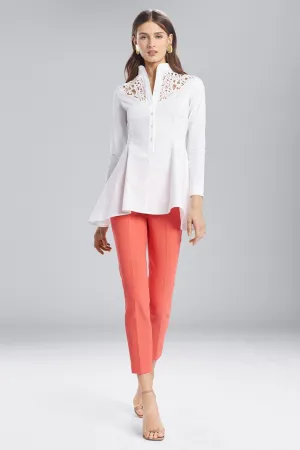 Cotton Shirting Flare Top With Embroidery