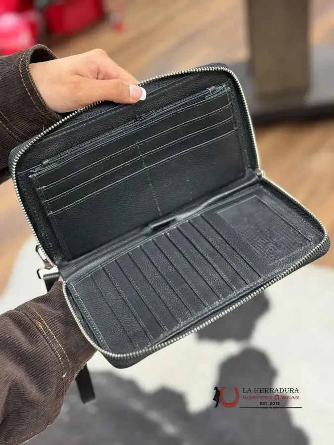 COWHIDE BLACK & WHITE ORGANIZER WALLET