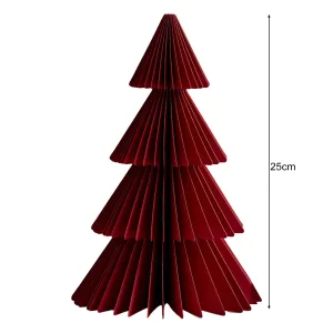 cozy Paper Christmas Tree 3D Honeycomb Paper Xmas Tree Ornament Rustic Tabletop Centerpiece for Office Home School Decor-White Wine Red