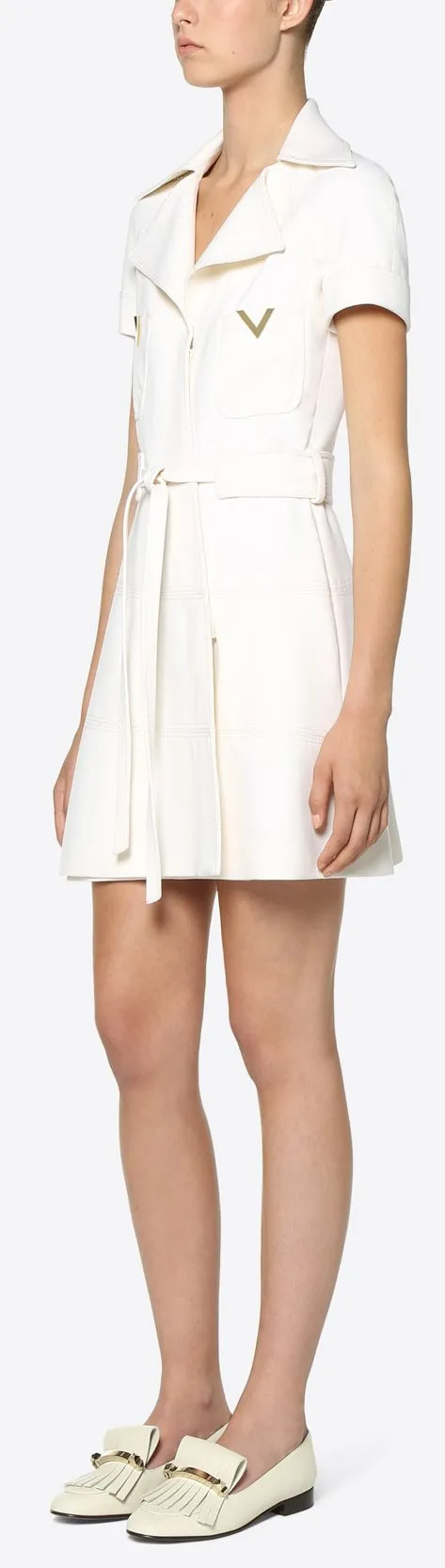 Crepe Dress with Gold V Details