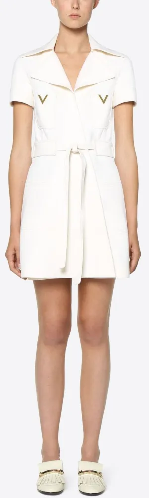 Crepe Dress with Gold V Details