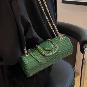 Crocodile-Print Shoulder Bag