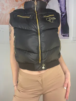 cropped puffer vest with gold details