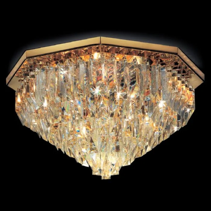 Custom Finish Lead Crystal Prism Ceiling Light
