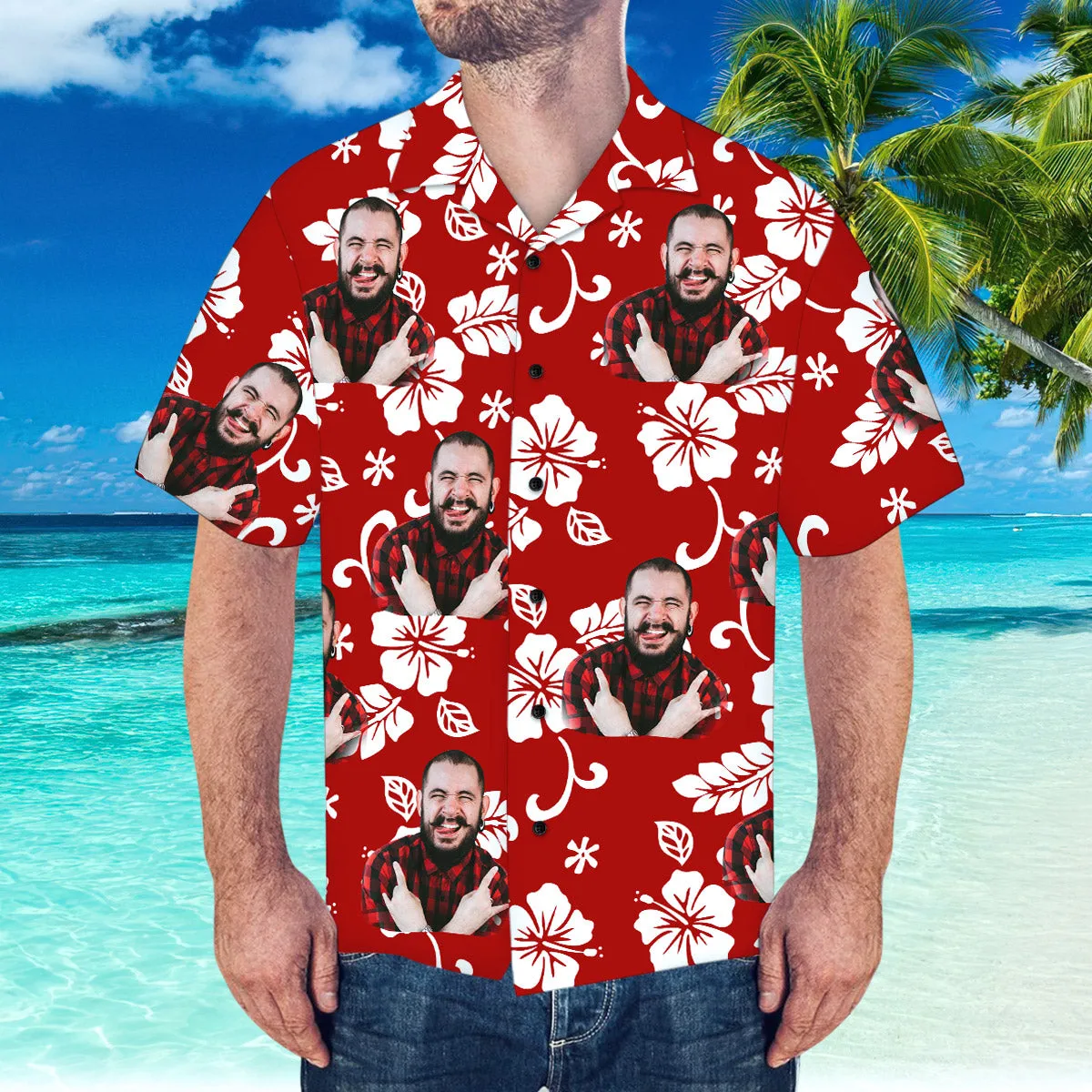 Custom Hawaiian Shirt with Husband Face Personalised Short-Sleeve Hawaiian Shirt