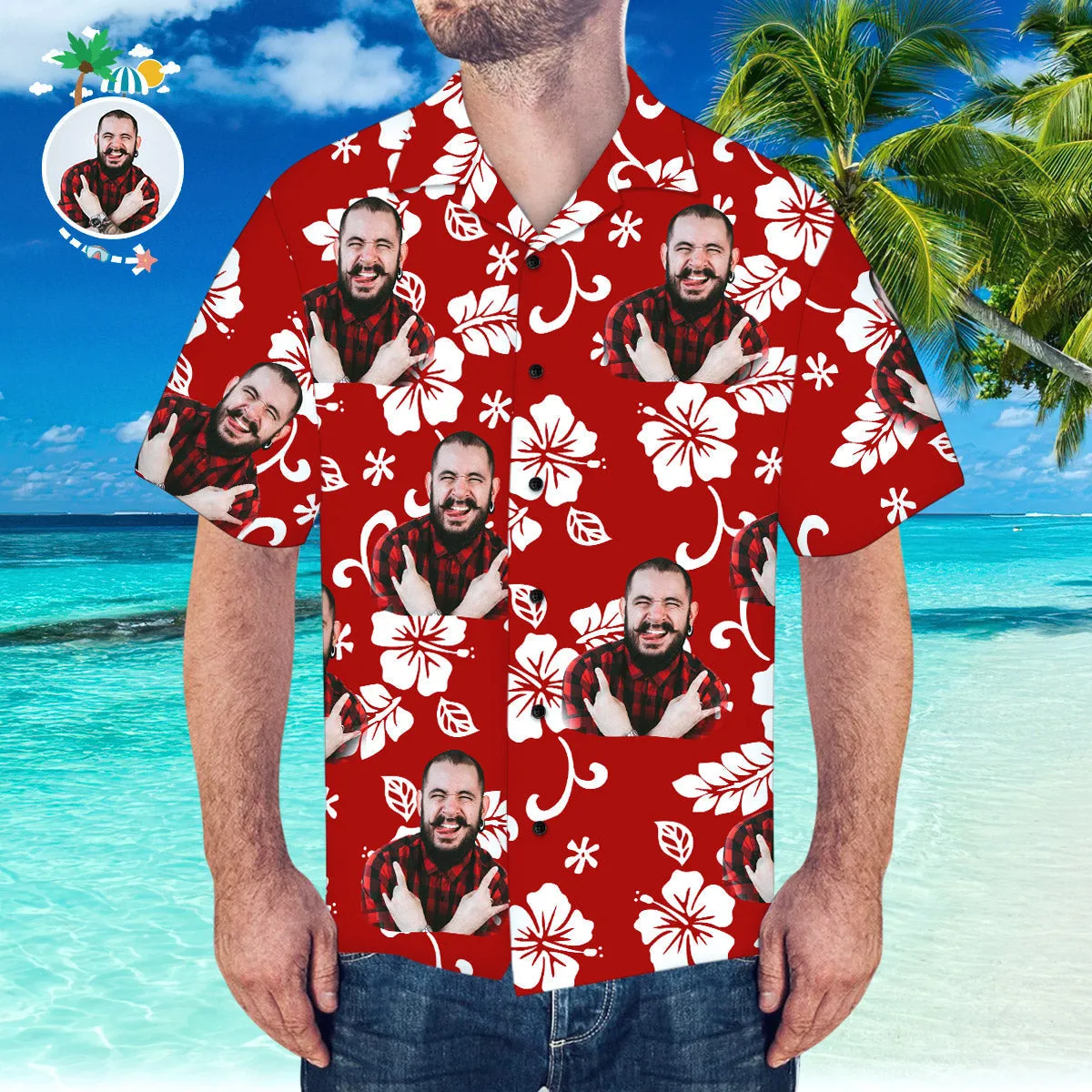 Custom Hawaiian Shirt with Husband Face Personalised Short-Sleeve Hawaiian Shirt