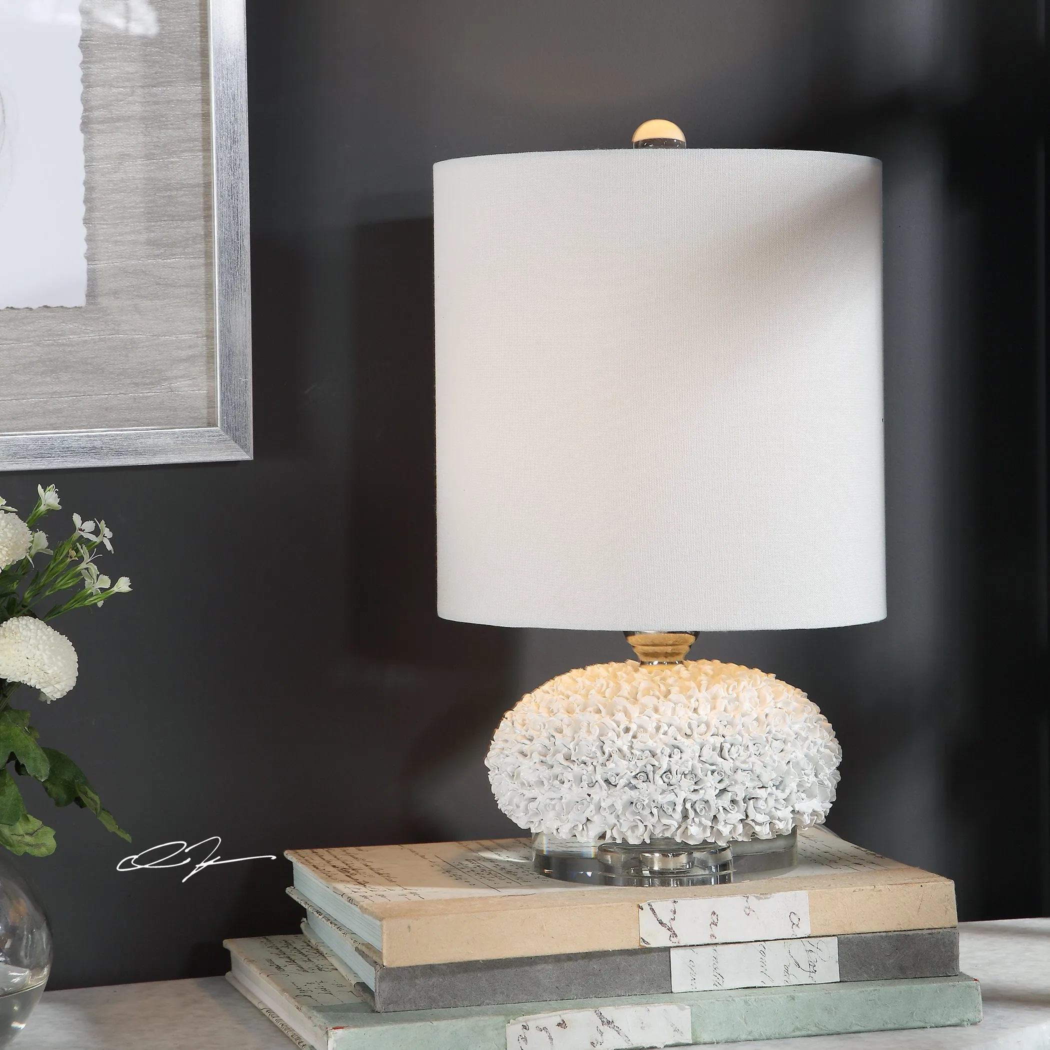Dellen White Floral Buffet Lamp