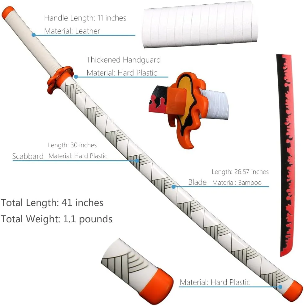 Demon Slayer Kyoujuro Rengoku Nichirin [ B ]Wooden Blade Katana for Cosplay | 105 Cms |