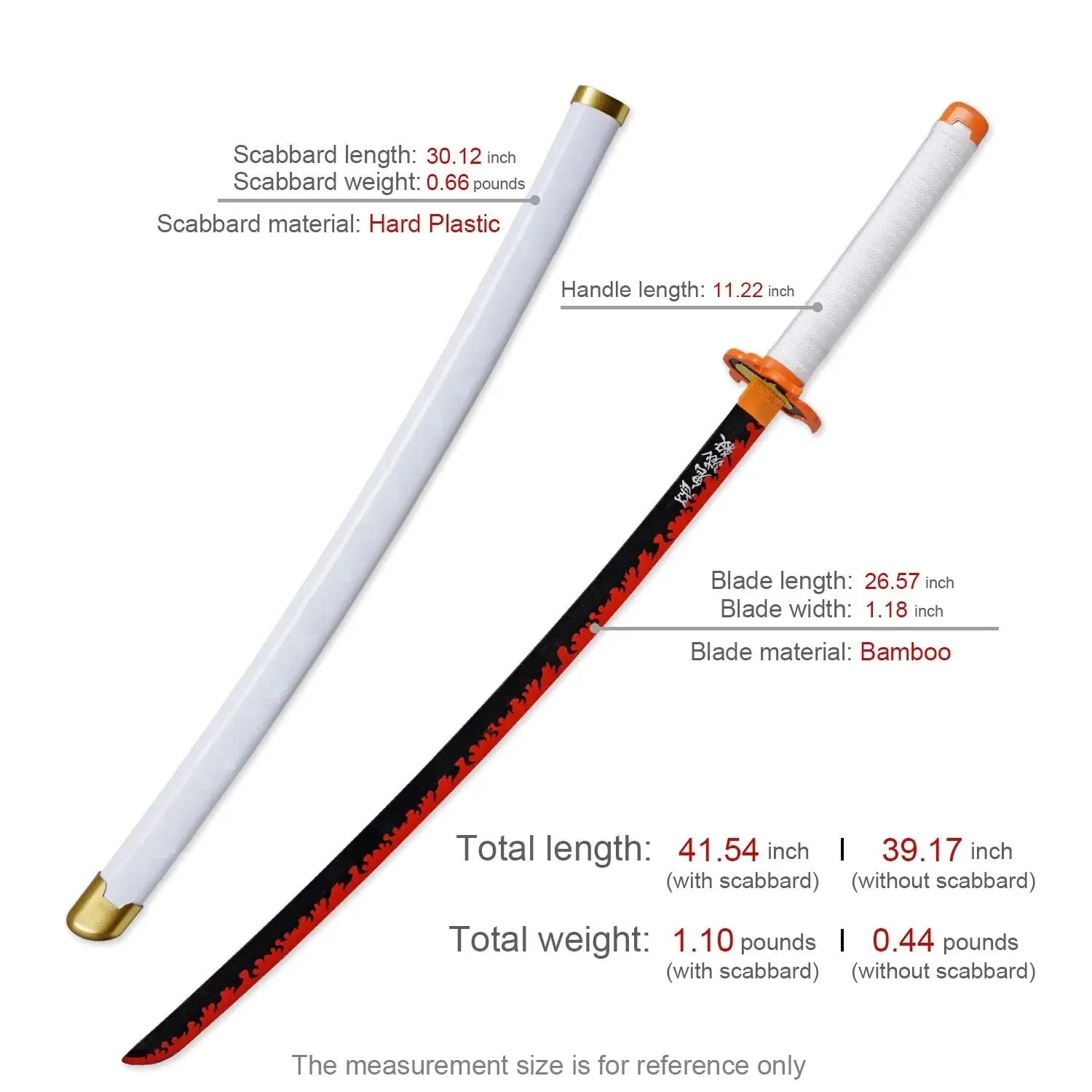 Demon Slayer Kyoujuro Rengoku Nichirin Wooden Blade Katana for Cosplay | 105 Cms |