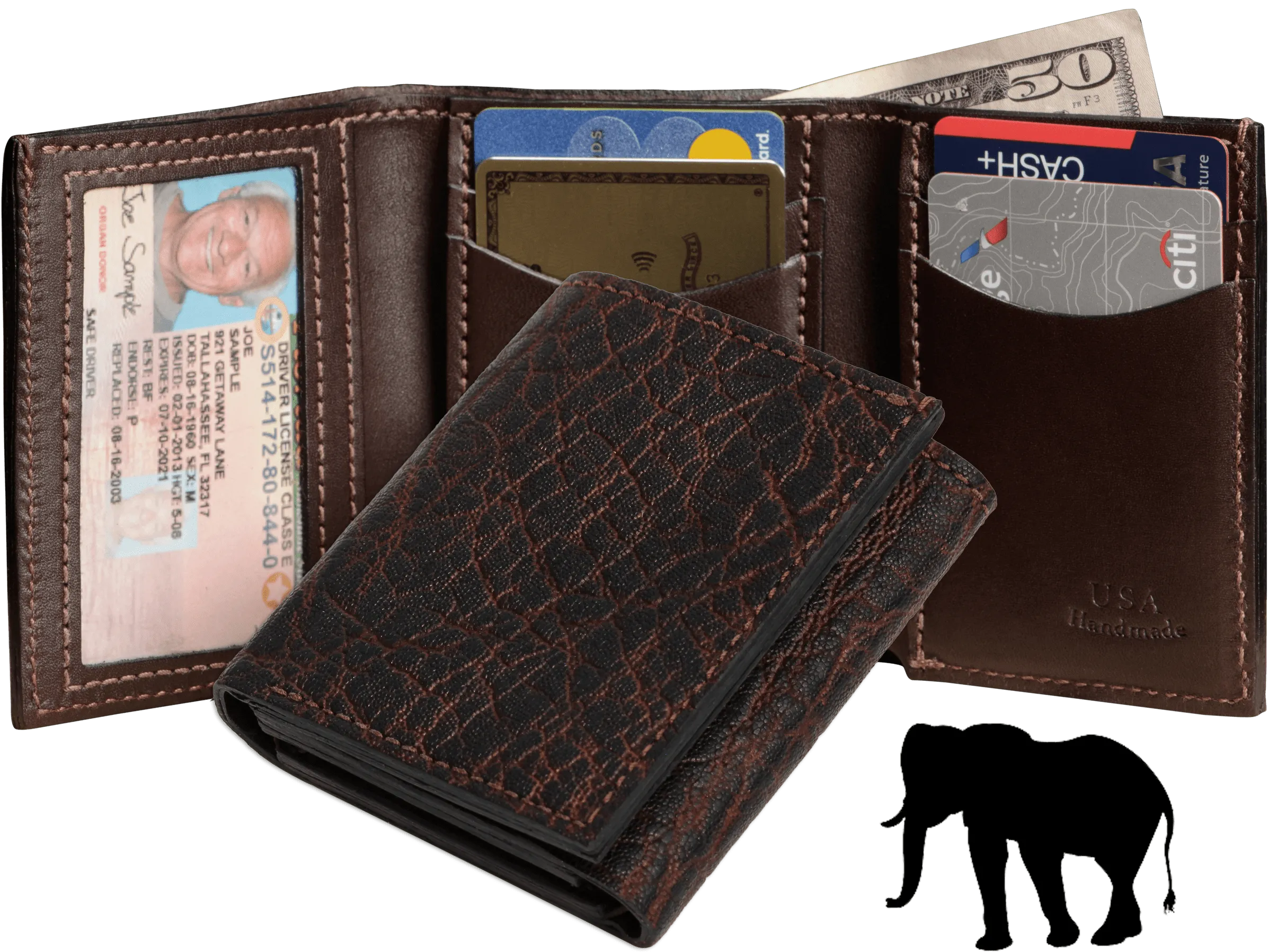 Dragon Fire Elephant Luxury Designer Exotic Trifold Wallet With ID Window
