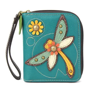 Dragon Fly-Turquoise-Zip Around Wallet-Vegan Leather
