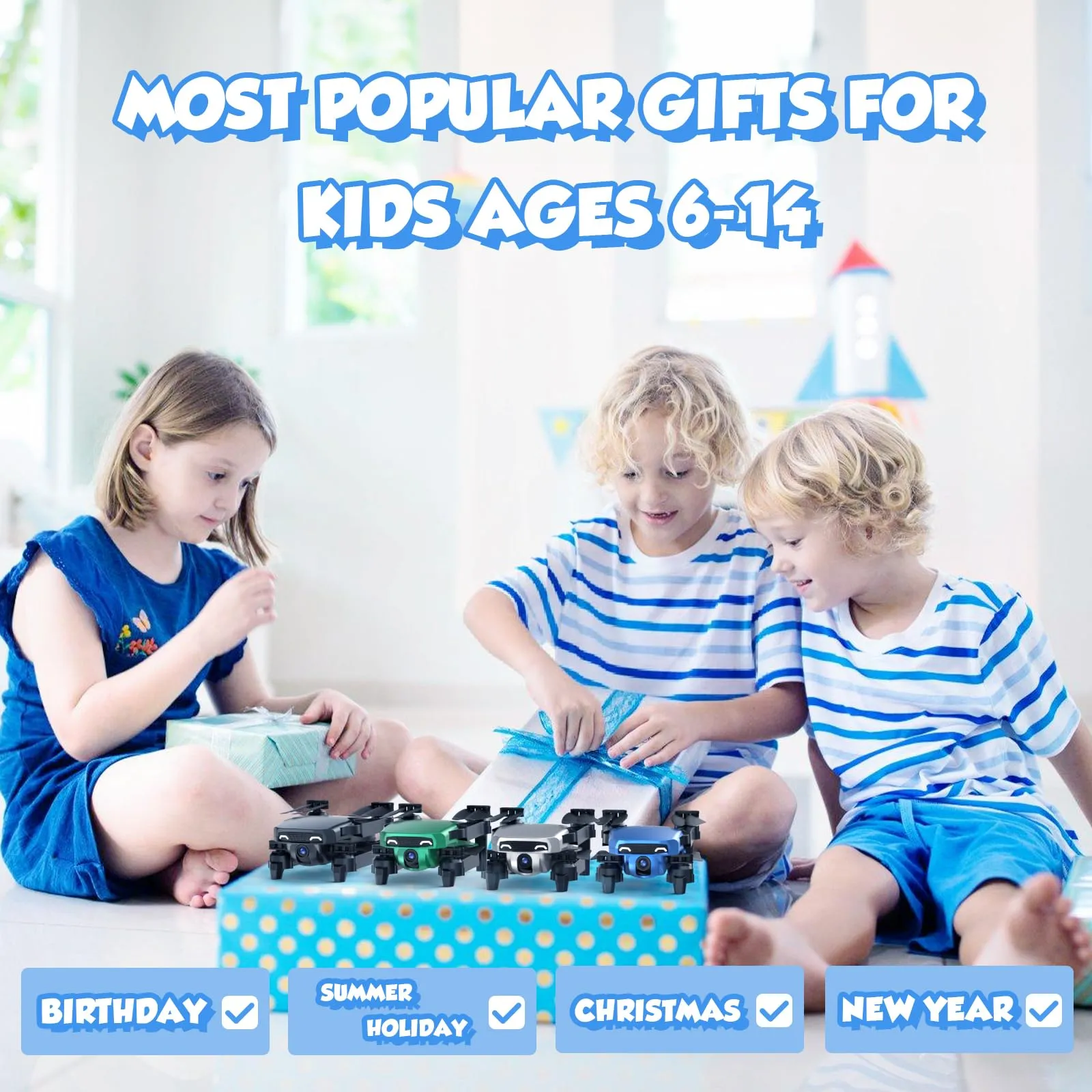 Drones for Kids with Camera - Remote Control Helicopter Toys Gifts for Boys Girls, 1080P HD FPV Mini Drone for Adults