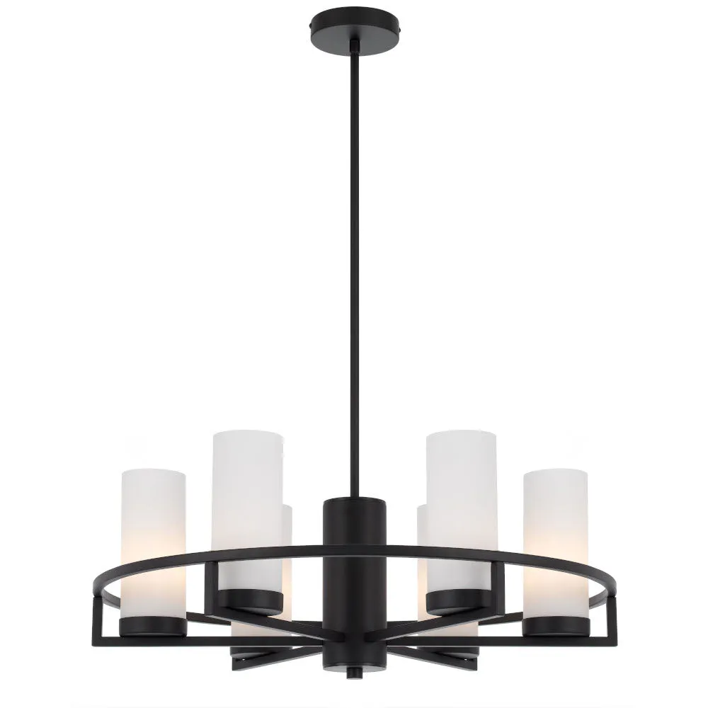 Eamon 6 Light Black and Opal Glass Industrial Pendant