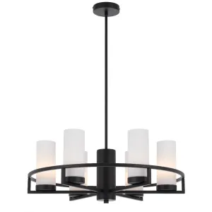 Eamon 6 Light Black and Opal Glass Industrial Pendant