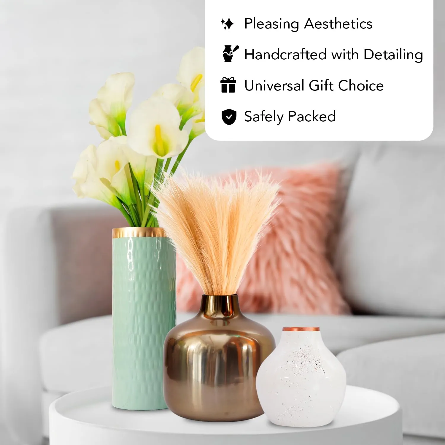 Ekhasa Unbreakable Metallic Aqua Hammered Flower Vase for Home Decor | Aesthetic Vase Gift for Wedding, Housewarming, Parties, Gathering | Decorative Metal Vase for Living Room, Dining Table, Office