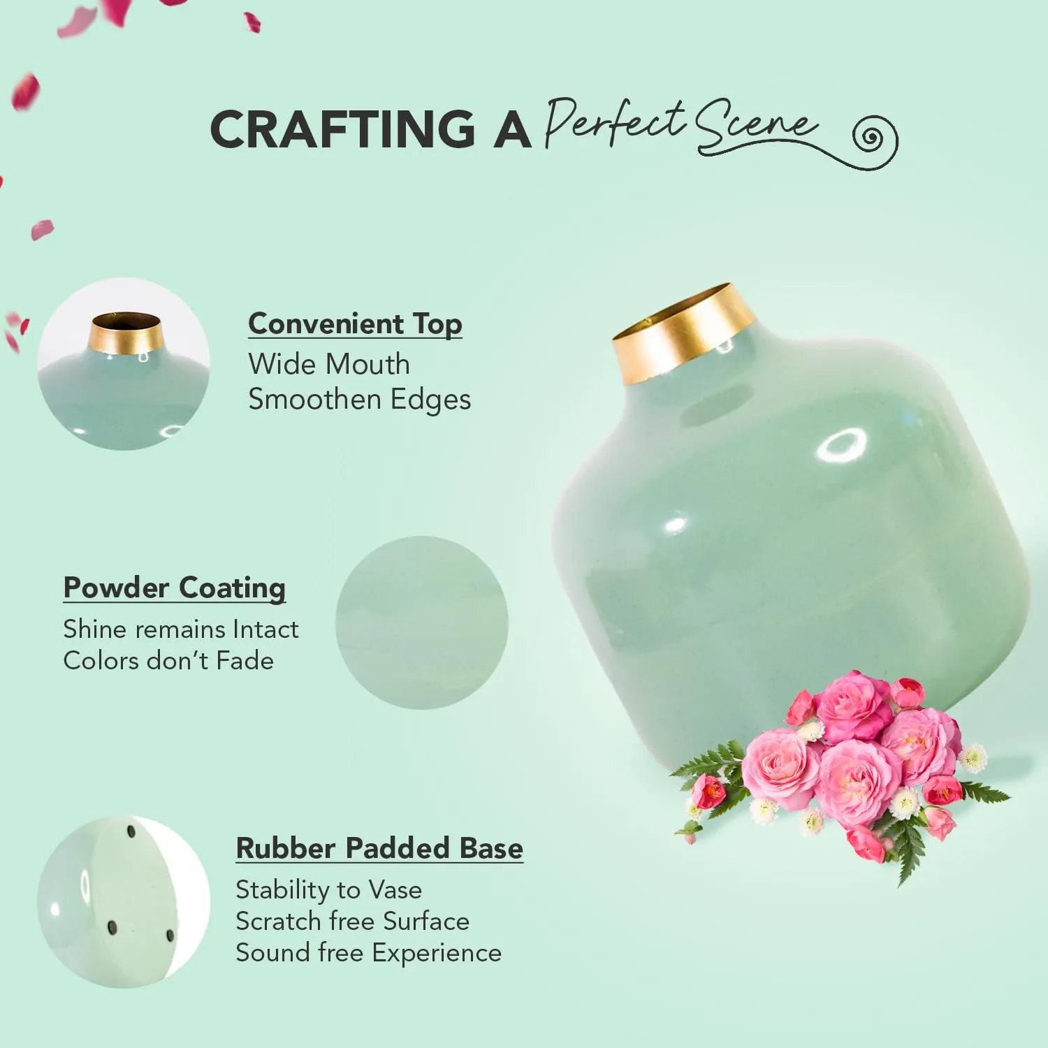 Ekhasa Unbreakable Metallic Aqua Hammered Flower Vase for Home Decor | Aesthetic Vase Gift for Wedding, Housewarming, Parties, Gathering | Decorative Metal Vase for Living Room, Dining Table, Office