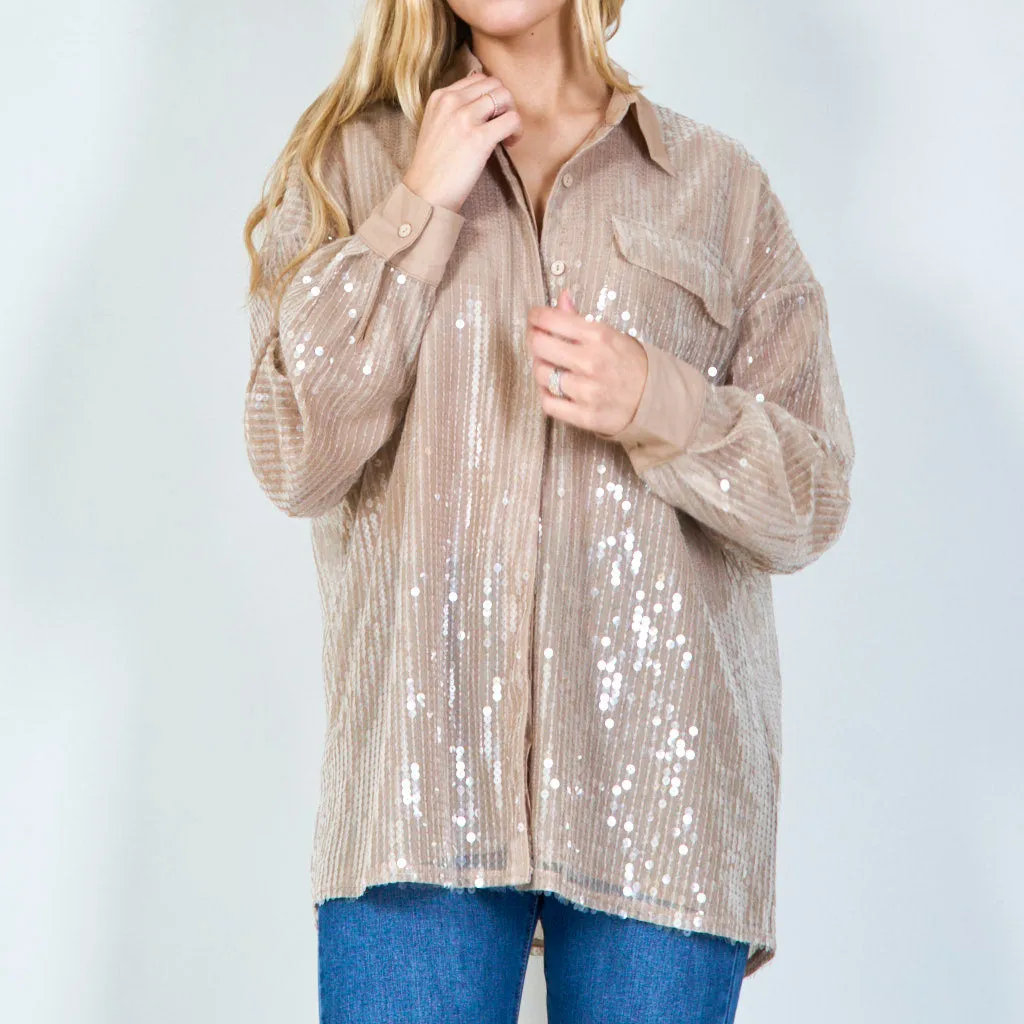 Elegant oversized shirt with solid pailettes details wholesale
