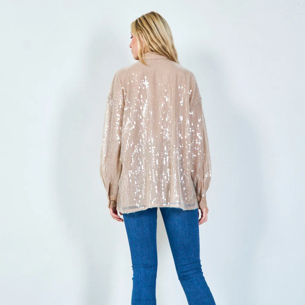 Elegant oversized shirt with solid pailettes details wholesale