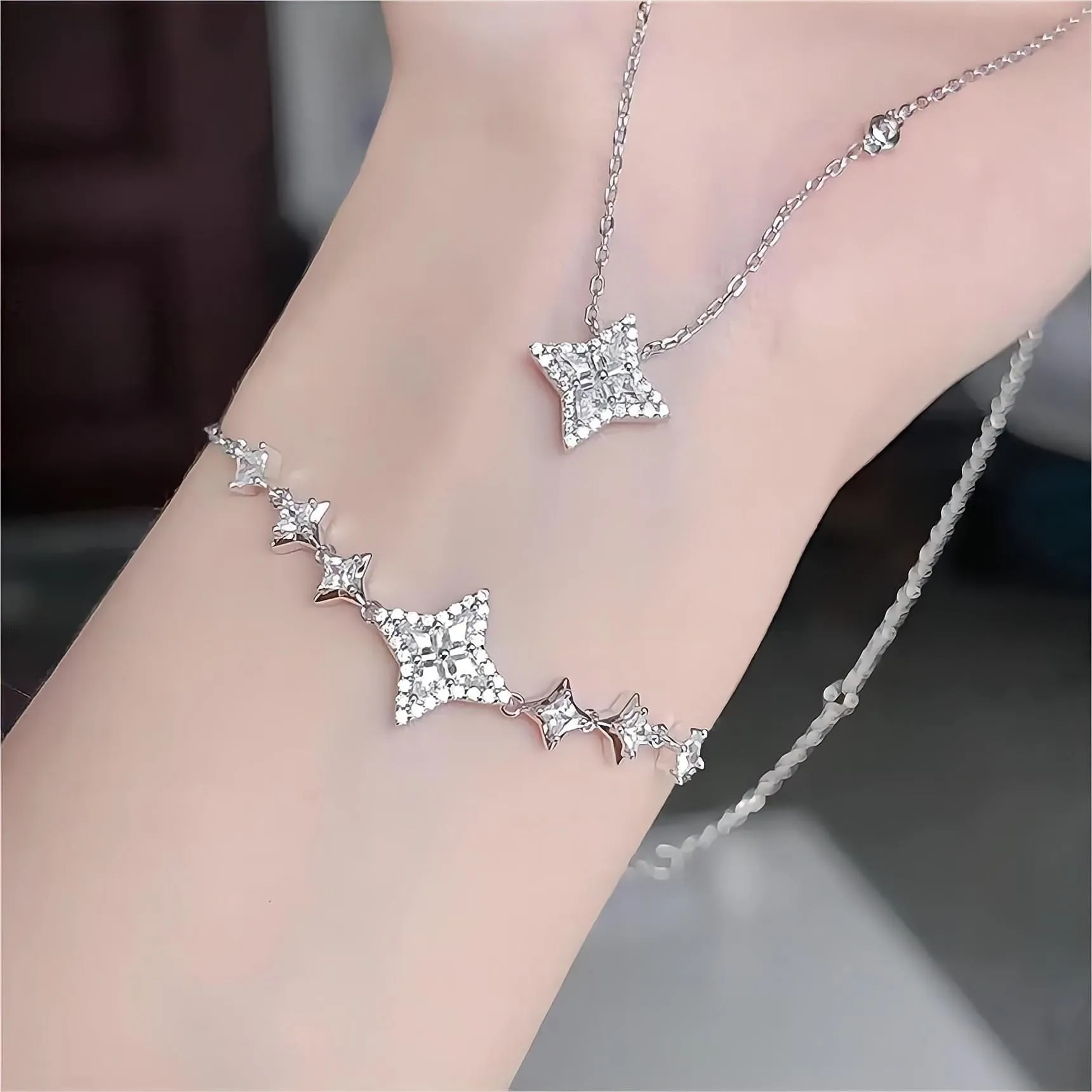 Elegant Sparkle Necklace Bracelet Set