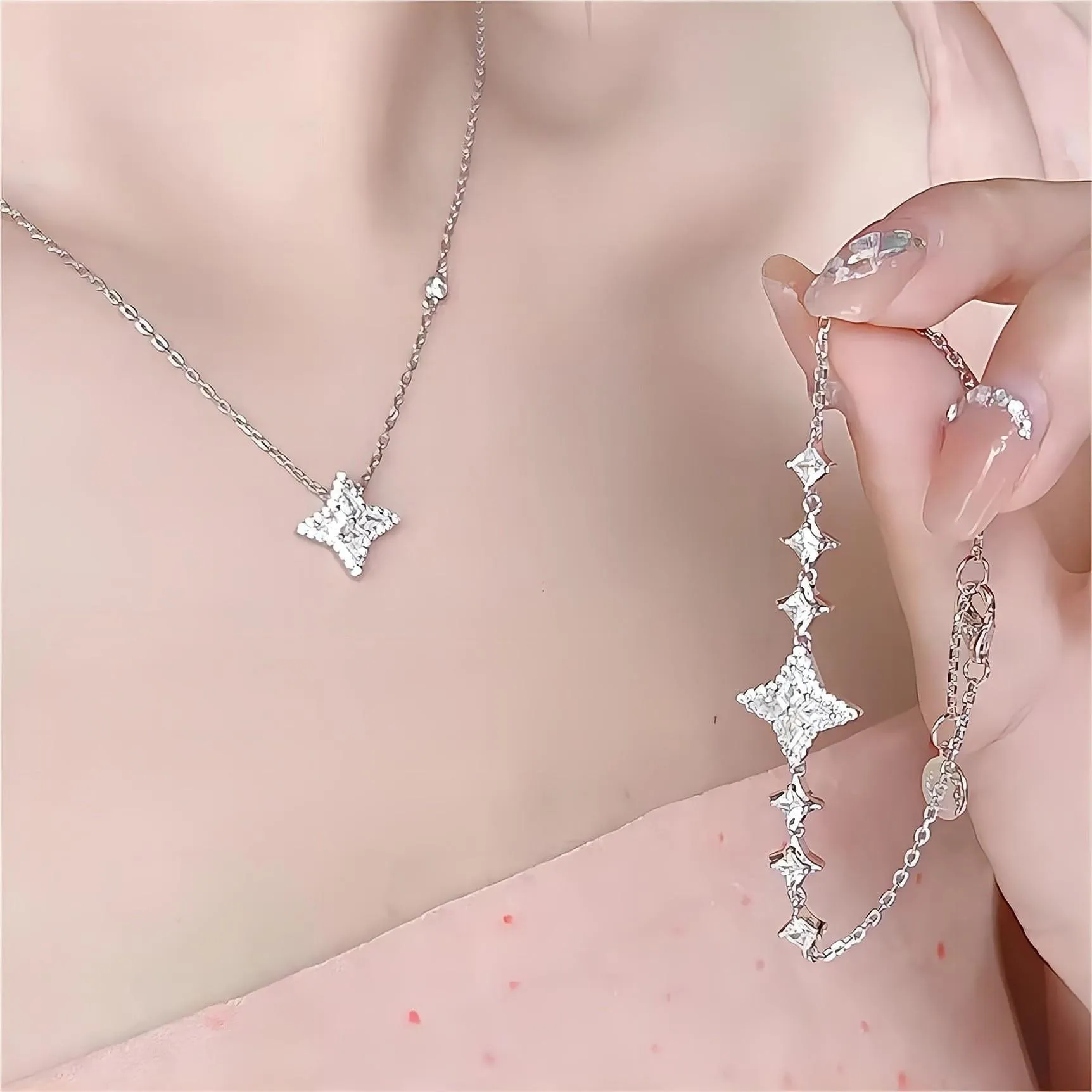 Elegant Sparkle Necklace Bracelet Set