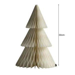 essential Paper Christmas Tree 3D Honeycomb Paper Xmas Tree Ornament Rustic Tabletop Centerpiece for Office Home School Decor-White Beige 2