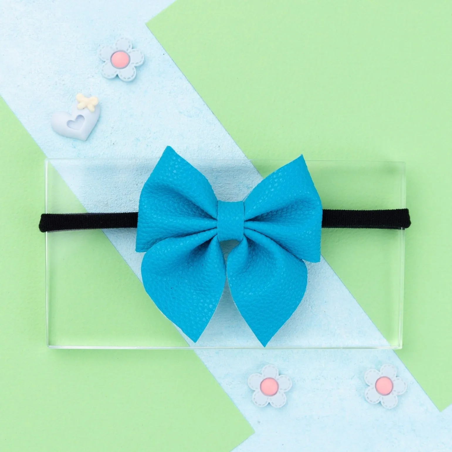 Faux Leather Sailor Bow Headband- Blue